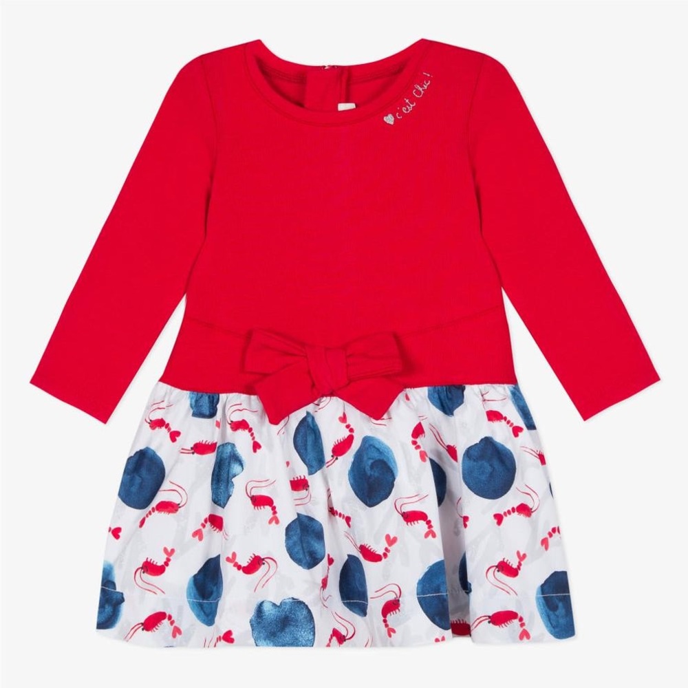 Catimini Baby Girl Dress in Two Materials Jersey with Marine Print (3T / 98cm)